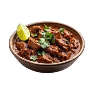 Spicy and aromatic Beef Achari served at City Cafe with naan bread.
