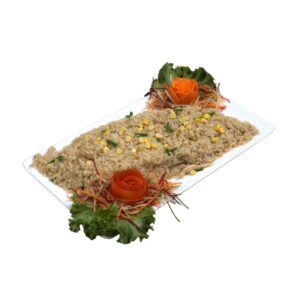 City Cafe Special Mixed Fried Rice served with chicken, prawns, vegetables, and egg