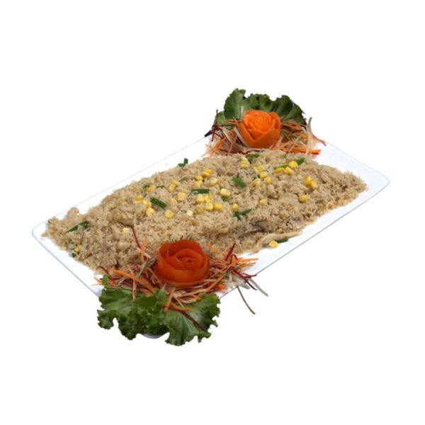 City Cafe Special Mixed Fried Rice served with chicken, prawns, vegetables, and egg