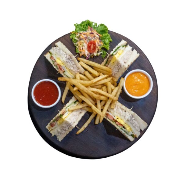 City Kebab Special Club Sandwich with French Fries served fresh at City Kebab and Cafe
