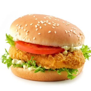 Crispy Chicken Cheese Burger served at City Kebab and Cafe – golden fried chicken, cheddar cheese, fresh veggies