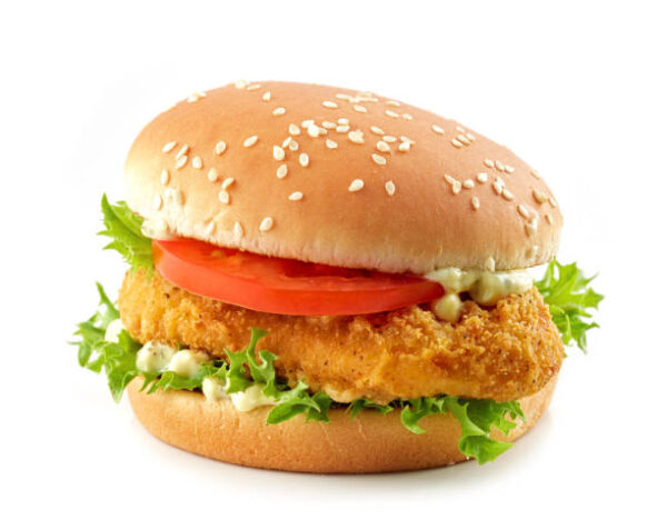 Crispy Chicken Cheese Burger served at City Kebab and Cafe – golden fried chicken, cheddar cheese, fresh veggies
