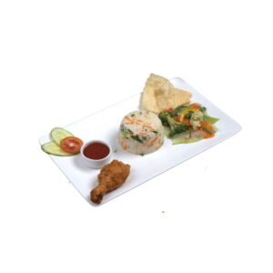 Set Menu A featuring Egg Fried Rice, Thai Fried Chicken (2 pcs), Spring Roll, and Chinese Veg at City Kebab and Cafe