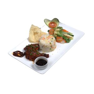 Set Menu D featuring Egg Fried Rice, BBQ Chicken, Spring Roll, and Chinese Veg at City Kebab and Cafe